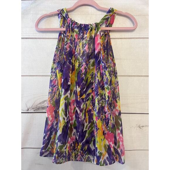 CAbi Sheer Petals Tank Top Size Small Watercolor Floral Faux Wrap Colorful - Picture 5 of 5